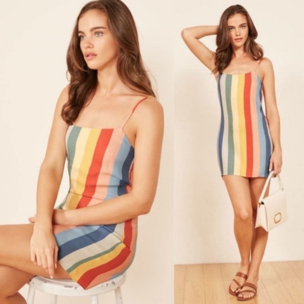 Reformation Lindsay Starburst Rainbow Striped Dress